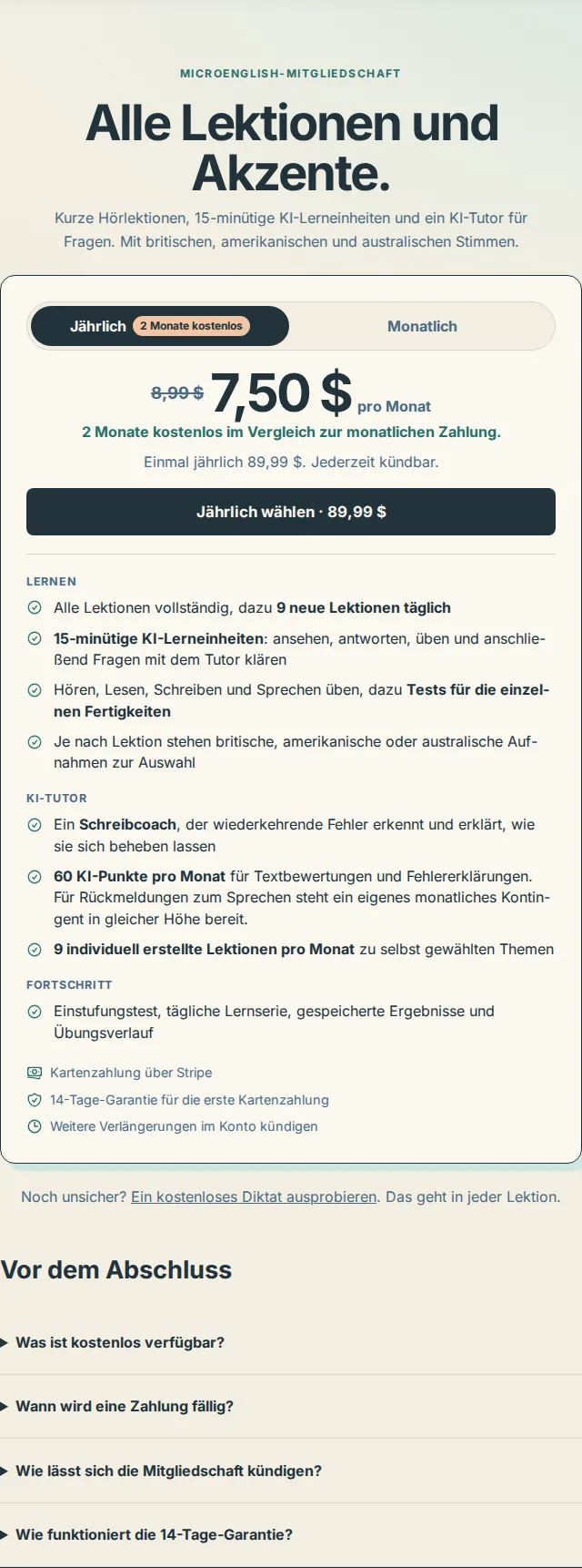 Beispiel für Tarifkarten auf der Preisseite; Ihr aktuelles Angebot steht auf der heutigen Preisseite