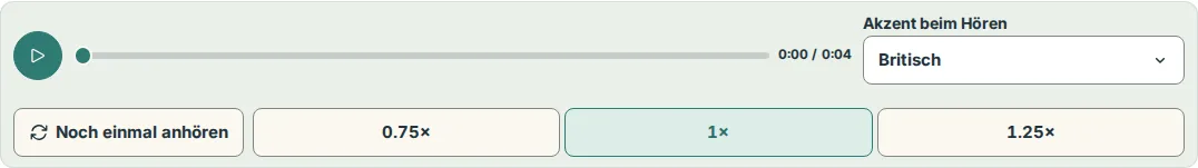 Der Player mit Abspielen, Fortschrittsregler, Akzentauswahl und Wiederholung